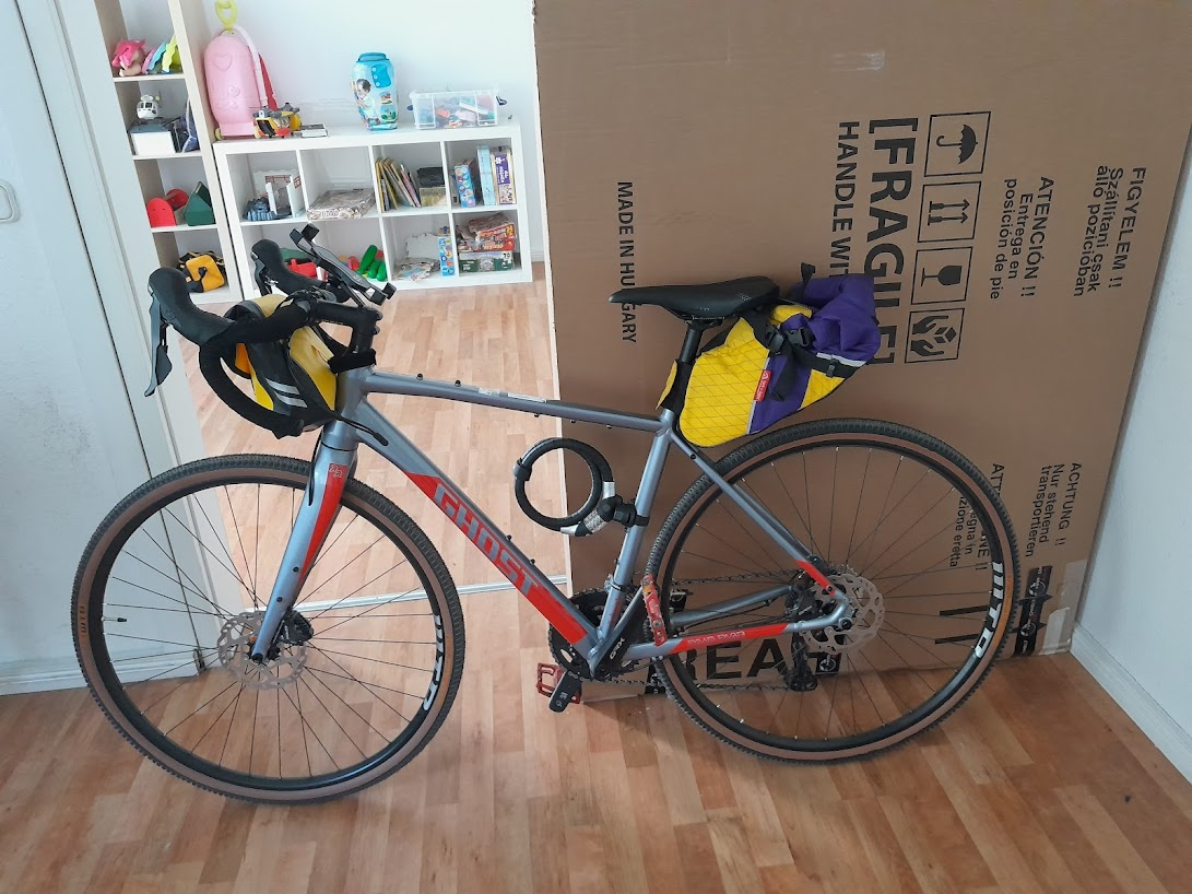 my bike, with some food and water in the bags